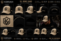 KORVAN Bone Sand Deep-Fit A-Frame Cap — product gallery showing hero, front, 45 degree, side, back, embroidery close-up, under brim, snapback detail, lifestyle with city night lights and collection shots