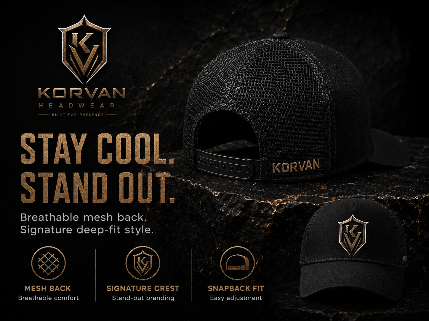 KORVAN Mesh-Back A-Frame Cap