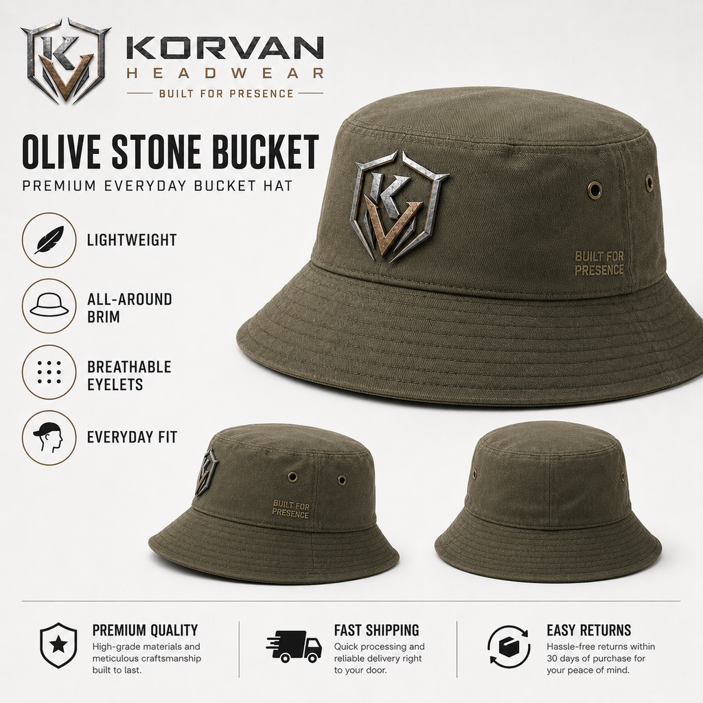 KORVAN Olive Stone Bucket Hat