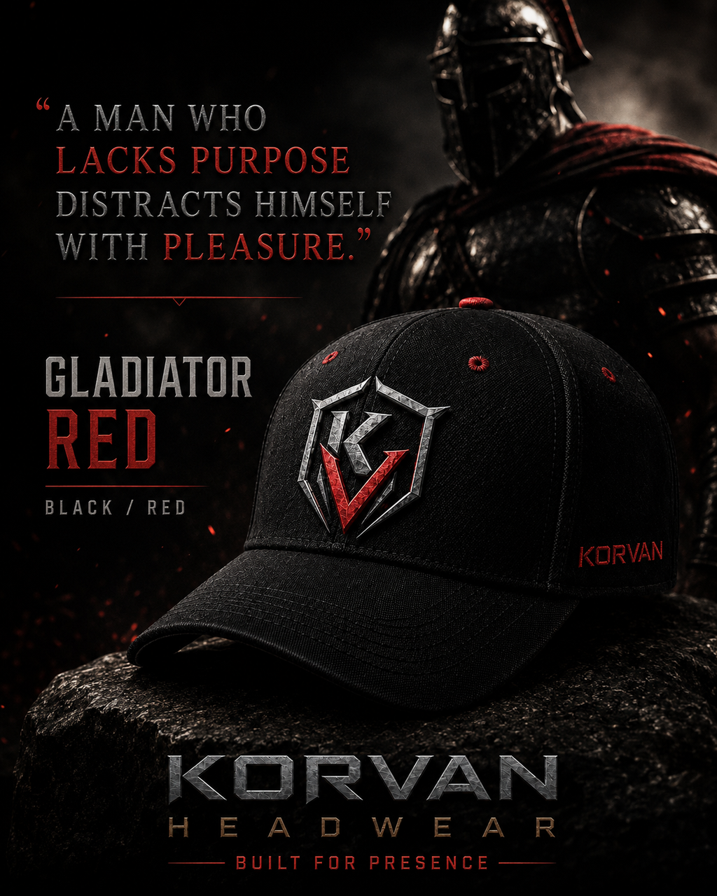 KORVAN Gladiator Red Deep-Fit A-Frame Cap