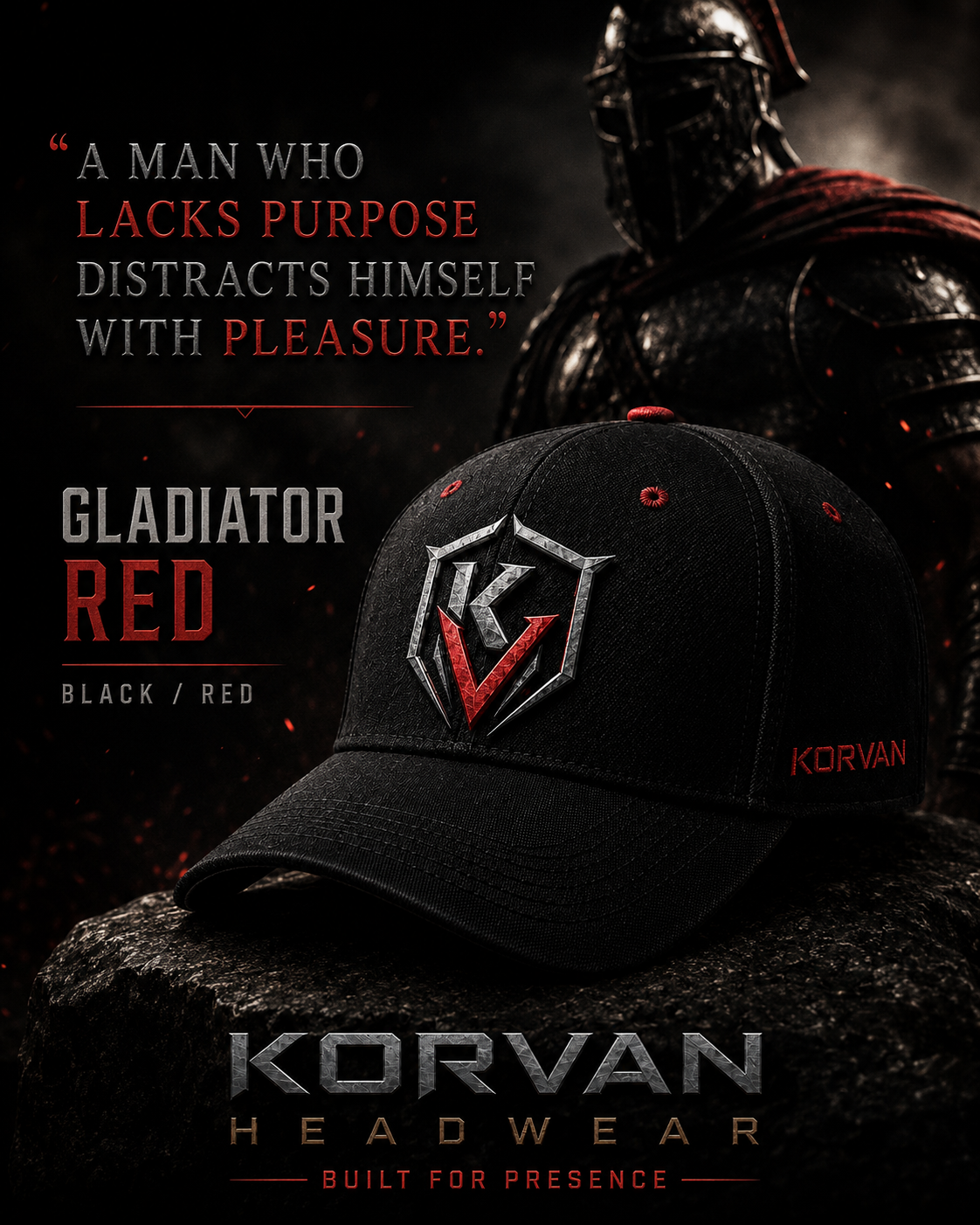 KORVAN Gladiator Red Deep-Fit A-Frame Cap