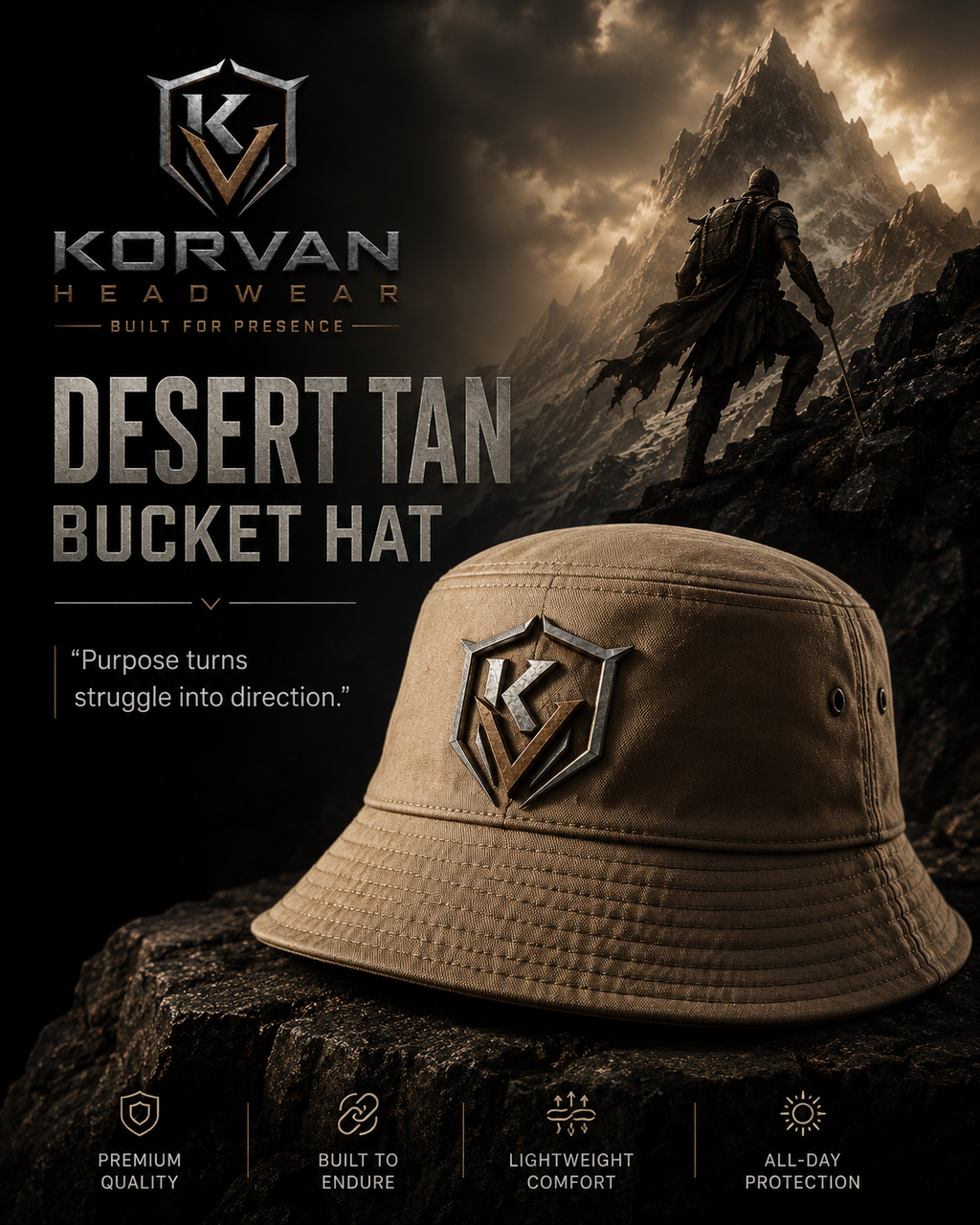KORVAN Summit Desert Tan Bucket Hat