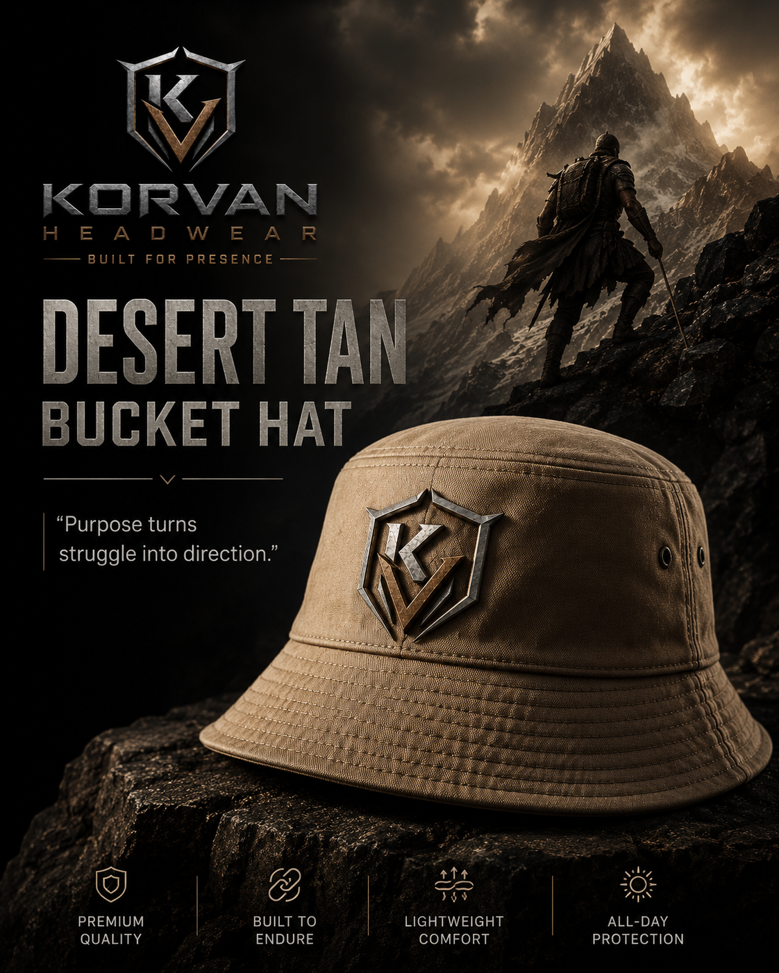KORVAN Summit Desert Tan Bucket Hat