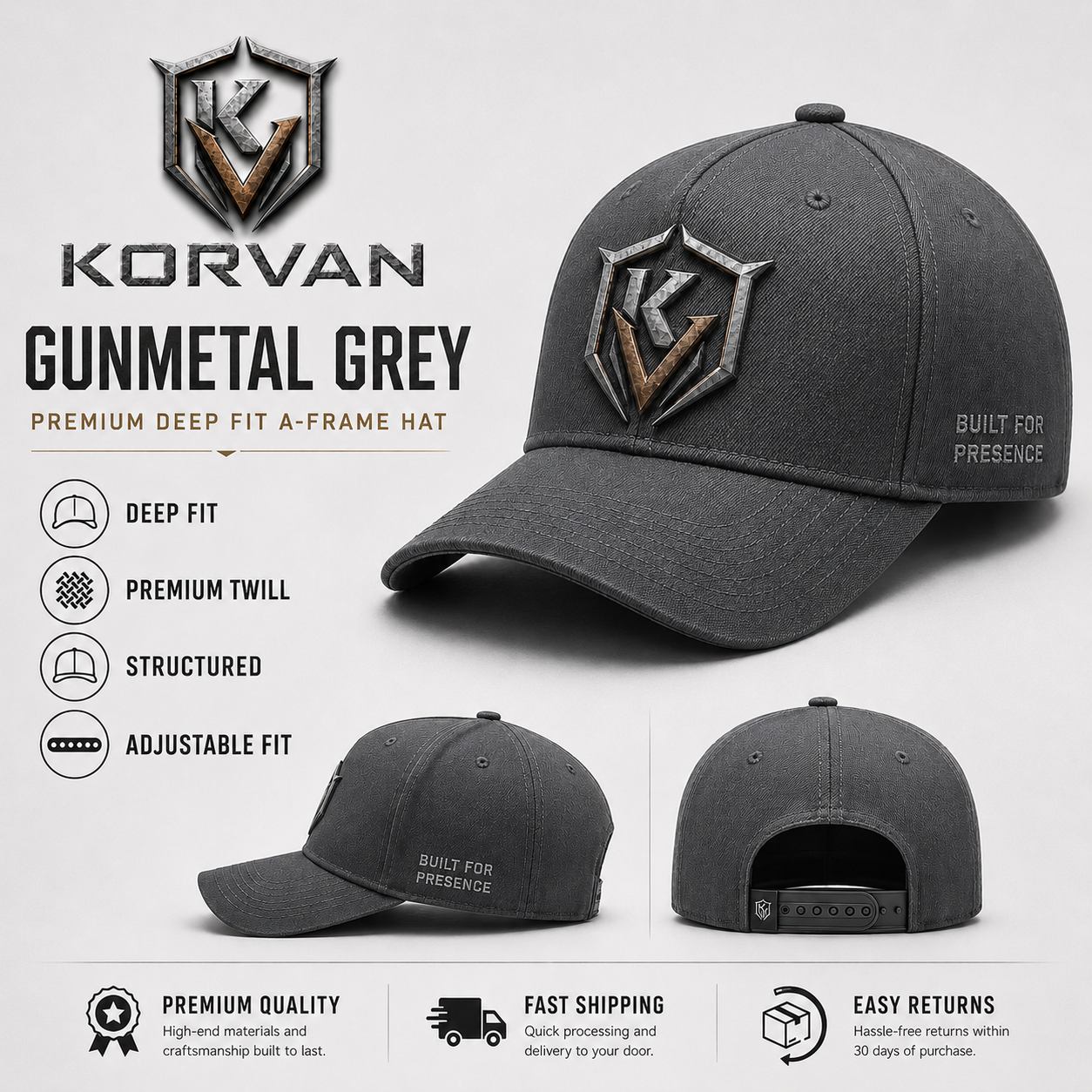 KORVAN Gunmetal Grey Mesh-Back Trucker Cap