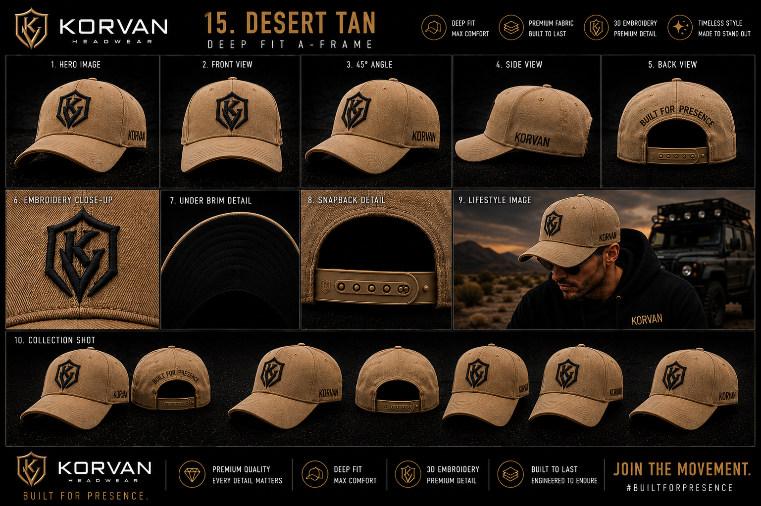 KORVAN Desert Tan Deep-Fit A-Frame Cap