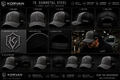 KORVAN Gunmetal Steel Grey 5-Panel Deep-Fit Trucker Cap — product gallery showing hero, front, 45 degree, side, back, embroidery close-up, under brim, snapback detail, lifestyle with 4WD workshop and collection shots